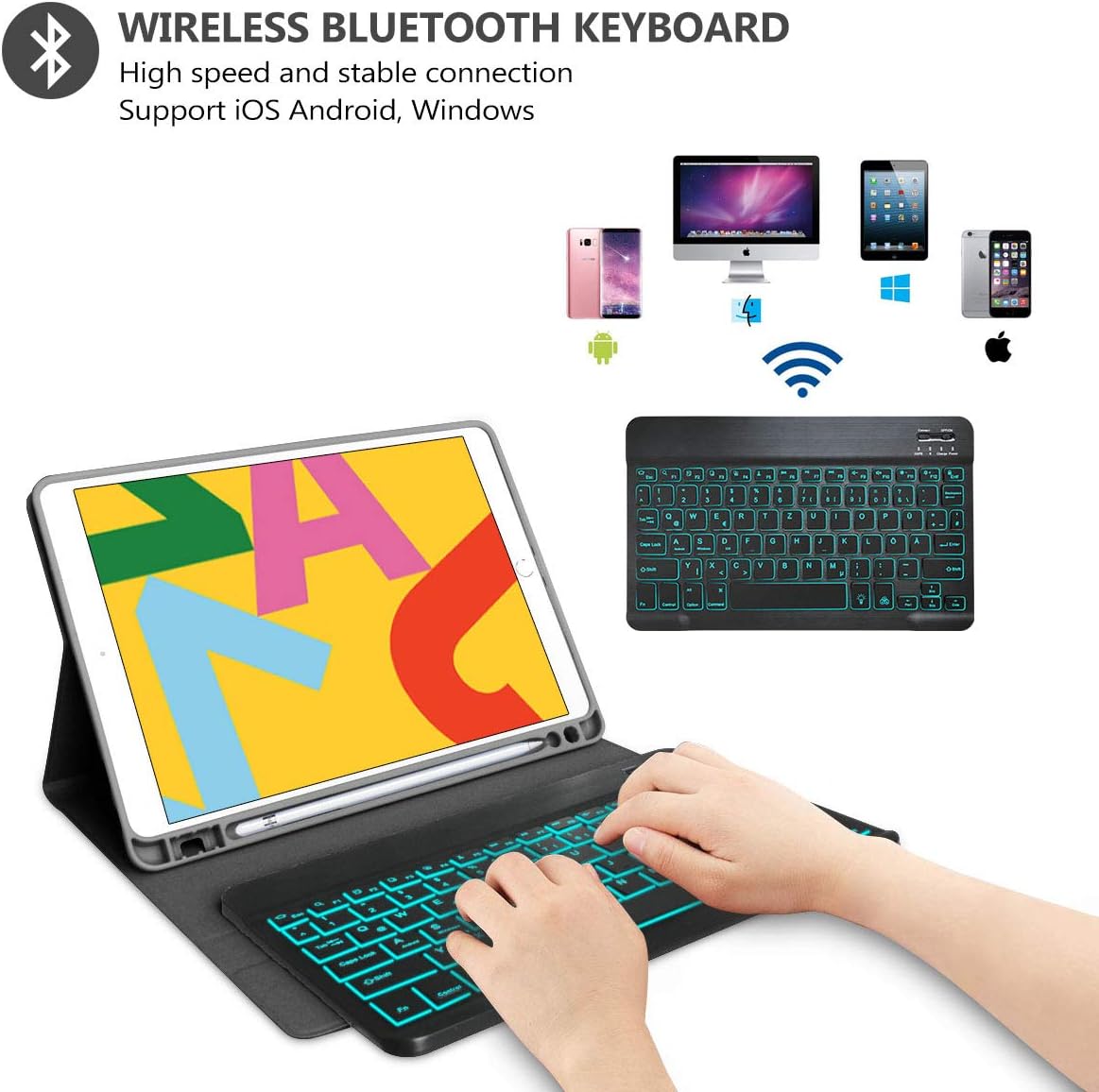 MORECOO iPad Case with Keyboard 10.2 inch 9th Generation, Case for iPad with Keyboard for 8th Generation, iPad Keyboard Cases 10.5 Pencil Holder, Detachable iPad 7th Gen Keyboard with Backlit(Black)