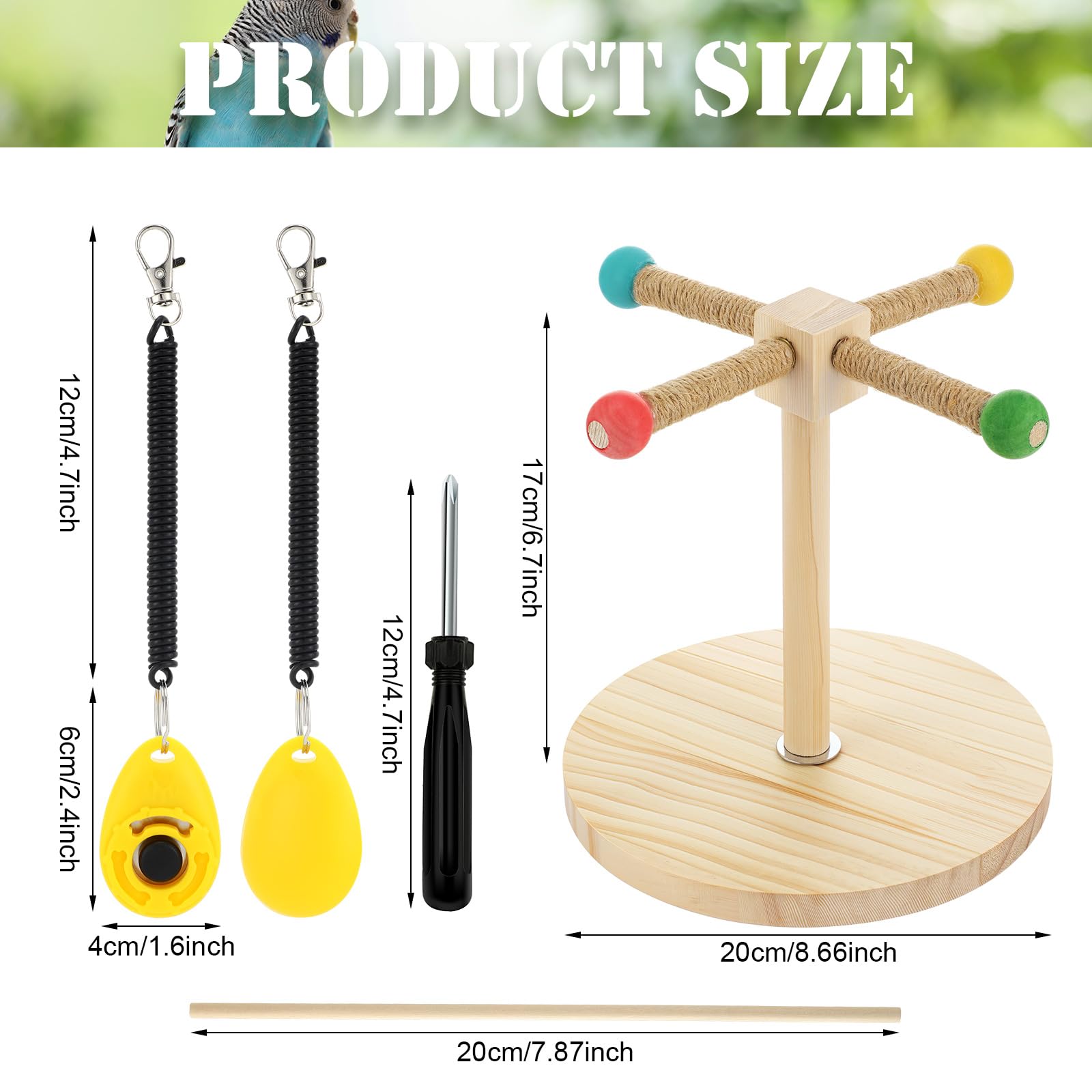 3-teiliges Vogel-Trainingsständer-Set, Papageien-Trainings-Clicker, tragbare Tisch-Vogelstange und Zielstab, Holz-Sitzstange mit Handschlaufe für Sittiche, Sittiche, Sittiche, Sittiche, Sittiche