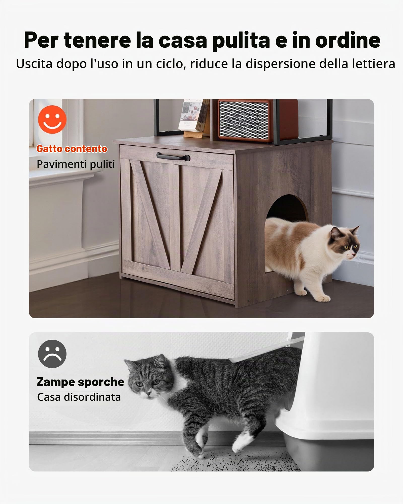 VEVOR Mobile per Lettiera per Gatti da 60 cm con Ripiani Portaoggetti, Stile Moderno, Tavolino Laterale Impermeabile per Toilette per Gatti, Adatto alla Maggior Parte delle Lettiere, per Soggiorno