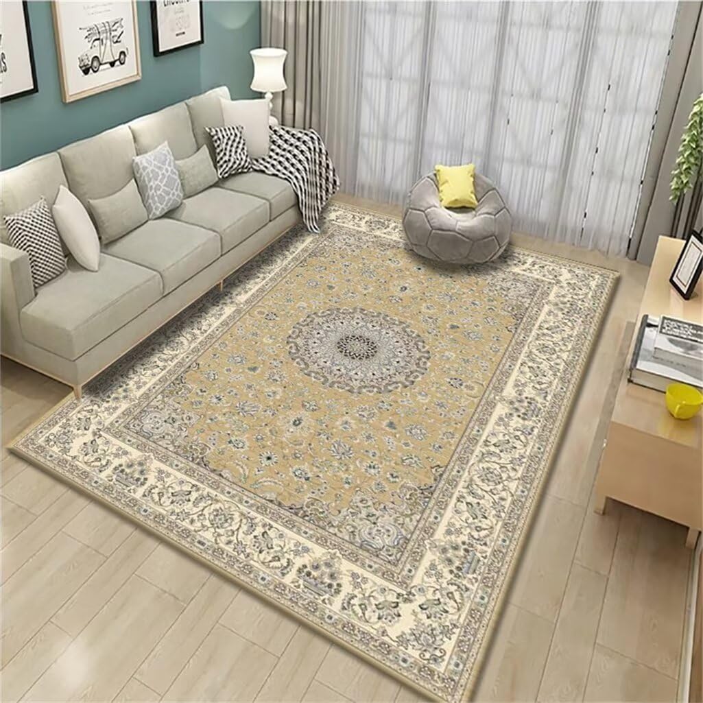 Deco Interieur Maison Chambre Moderne Adulte Tapis Jaune pour Couloir, Chambre À Coucher, À Poils Ras, Lavable en Machine Decoration Chambre Adulte 200X250Cm 6Ft 6.7''X8Ft 2.4''