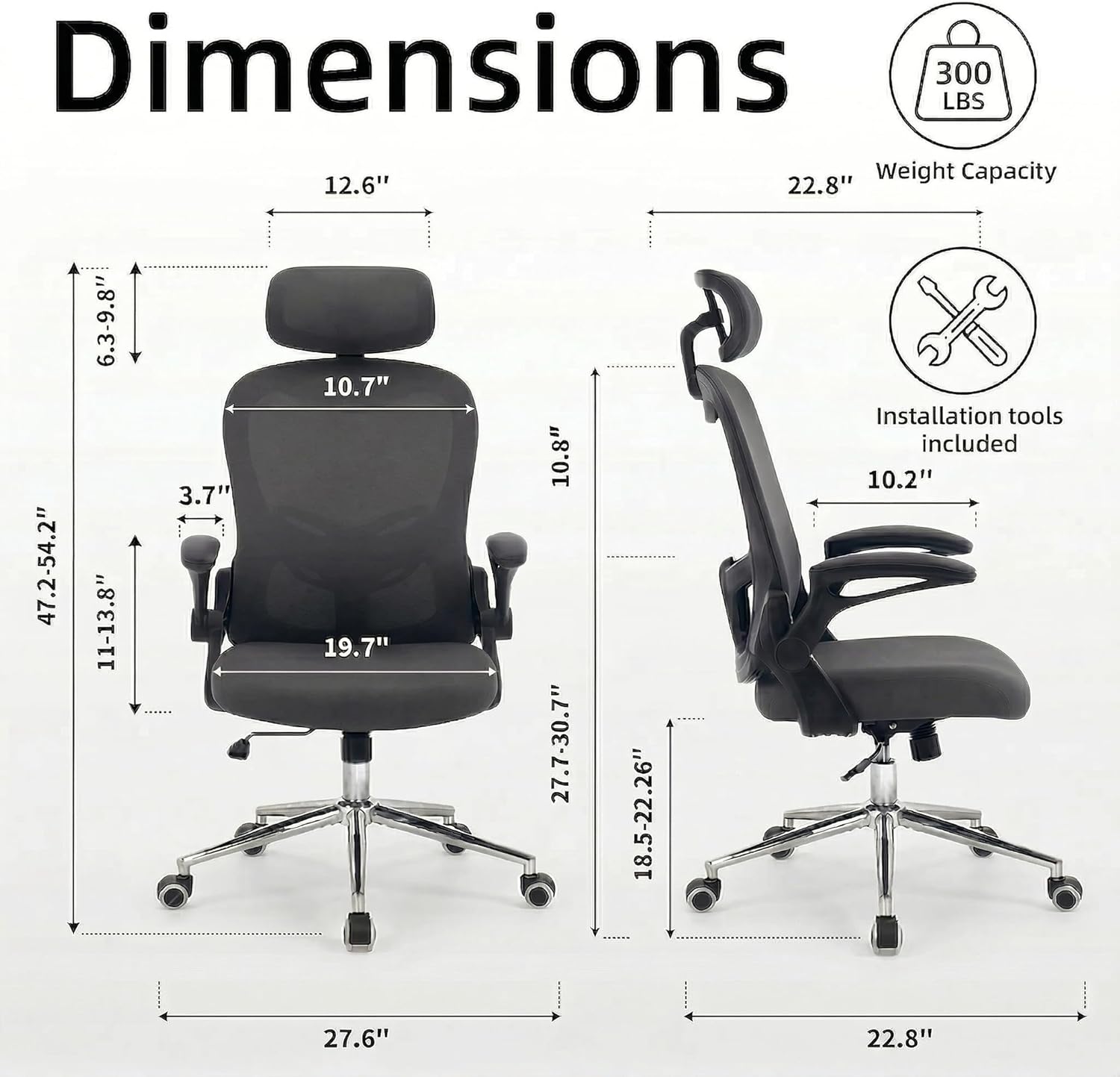 Kechen Office Chair with Swivel Armrests,High Back Mesh and Breathable Design of Computer Desk Chair,Lumbar Support and Height Adjustment for Comfortable Desk Chairs，for Work and Study (Black, 501)