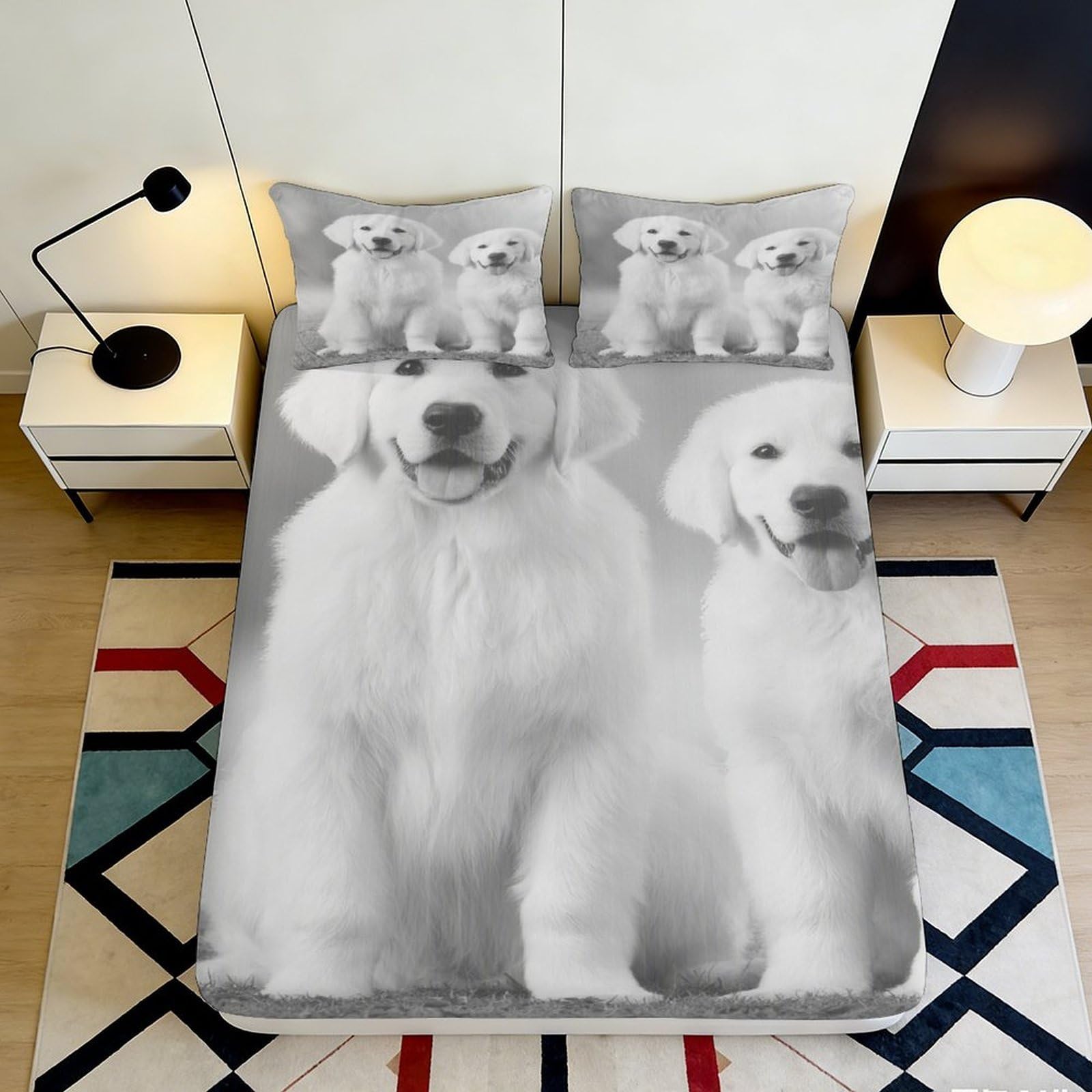 Pnayamiorkfel Style-3 3D Printed Golden Retriever Dog Fitted Sheet Microfiber Anti-Slip Bed Cover For Bedroom Guest Room Decor 90X200x25cm