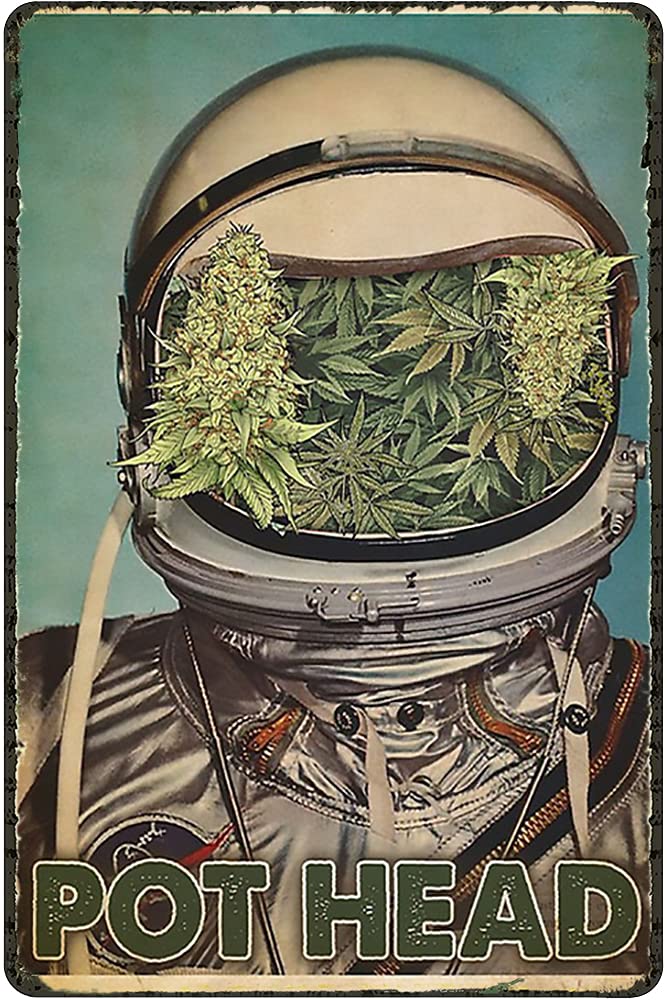 DAIERCY Pot Head Cannabis Vintage Tin Sign Antique Cannabis Art Marijuana Poster Love Weed Art Aluminum Metal Sign For Home Office Cafe Bar Club Pub Decor Birthday Housewarming Gift 5.5x8 Inch