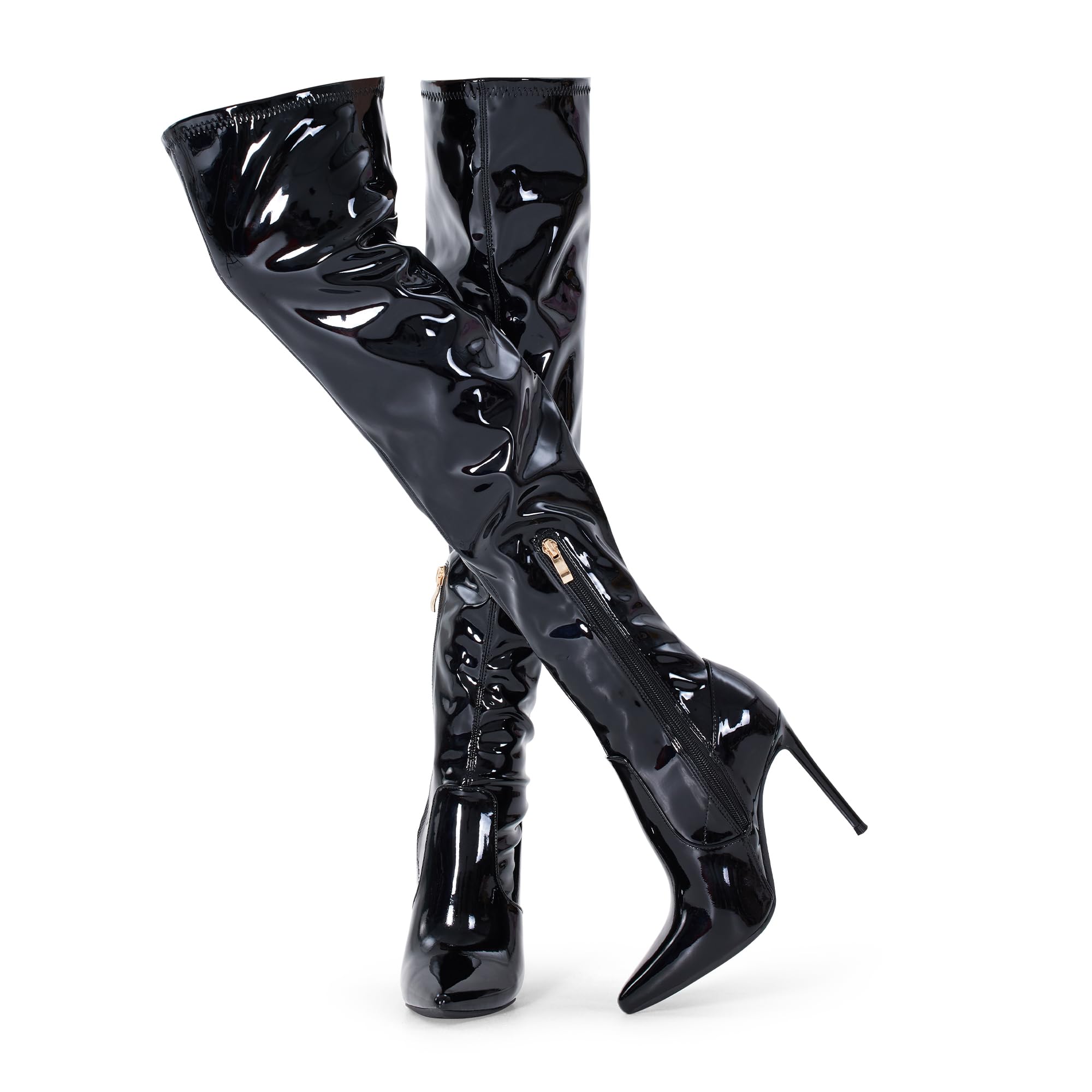 GENSHUO Over the Knee Boots for Women with Heel Suede Thigh High Boots Stretch Sexy Pointed Toe Stiletto Long Boot Shoes