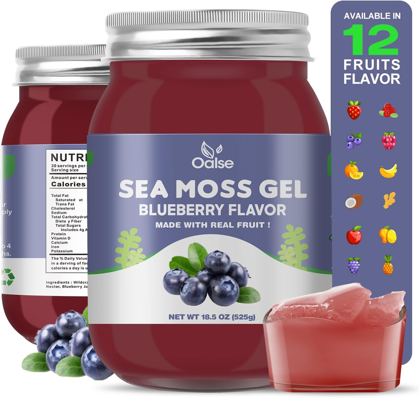 Sea Moss Gel - 18.5oz Blueberry Flavor Sea Moss Gel Organic Raw Nutritious Organic Sea Moss Gel in Minerals, Proteins & Vitamins, Vegan-Friendly