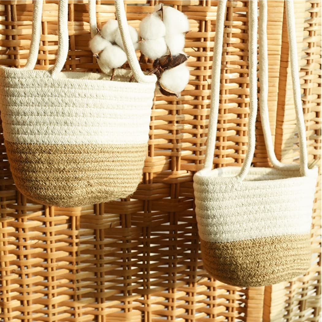 Hängende Seil Pflanzer Korb Gewebter Vase Baumwollseil Pflanzkorb Blumentopf Pflanzenhänger Für Pflanzgefäße Blumentopf Lagerung Home Decor Blumenampel Hängeampel Für Terrasse Veranda Balkon