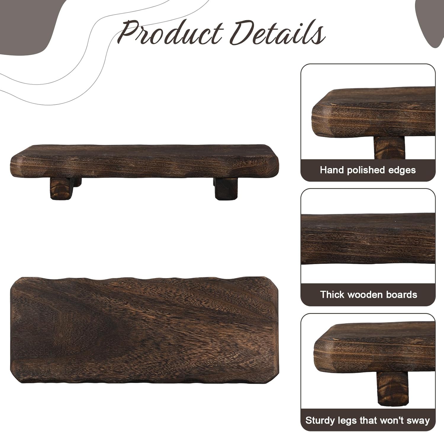 Briwooody 22 x 9 Inch Large Decorative Found Wood Board Farmhouse Wood Riser Pedestal Stand for Kitchen Bathroom Counter, Rustic Wooden Board for Plant, Jewelry, Vanity, Candle