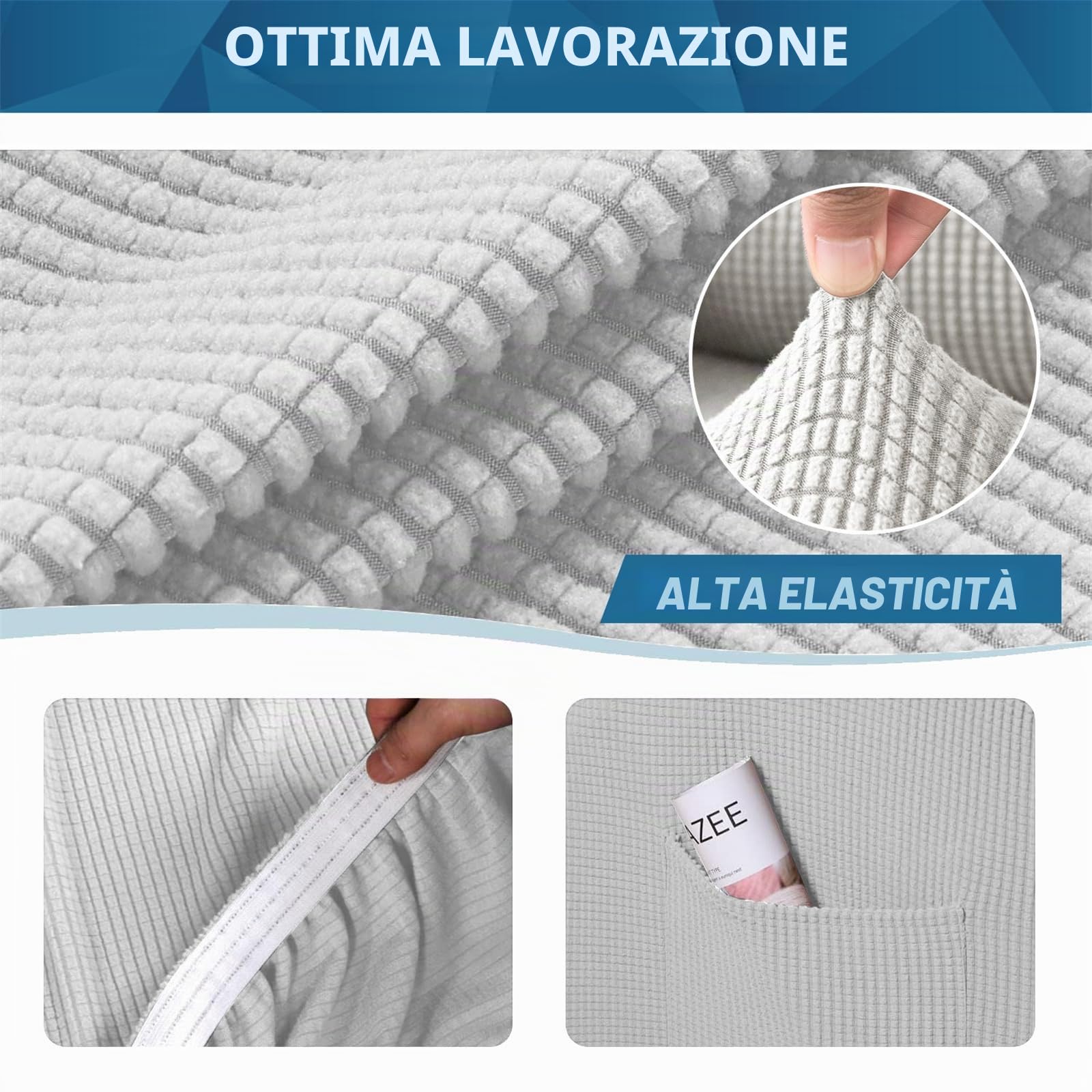 Copridivano Elasticizzato con Schienali Separati E Cuscini Seduta, Copridivano Antiscivolo con Fascia Elastica, Proteggi Mobili Jacquard (2 Posti,Bianco)