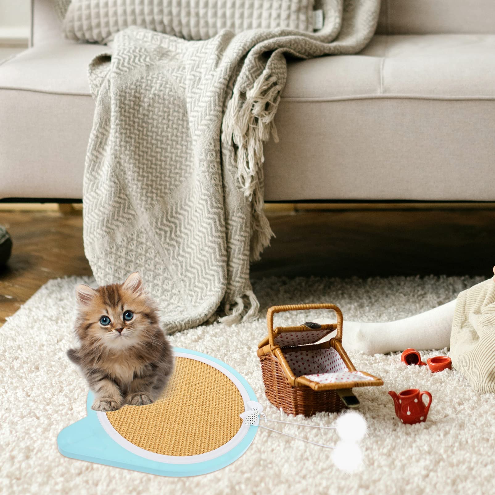 Happyyami Katzenkratzbrett aus Langlebigem Sisal mit Kunststoff Blau Austauschbar und Kratzfest für Kätzchen zum Krallenwetzen und Spielen