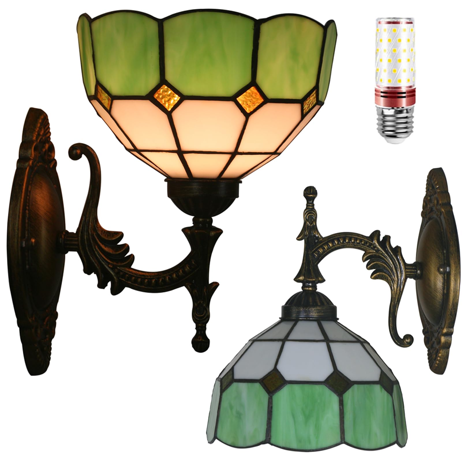 Uziqueif Tiffany Wall Lamps for Bedroom, Living Room, Bedside, Stained Glass Sconce Wall Lights, With Light Bulb,S