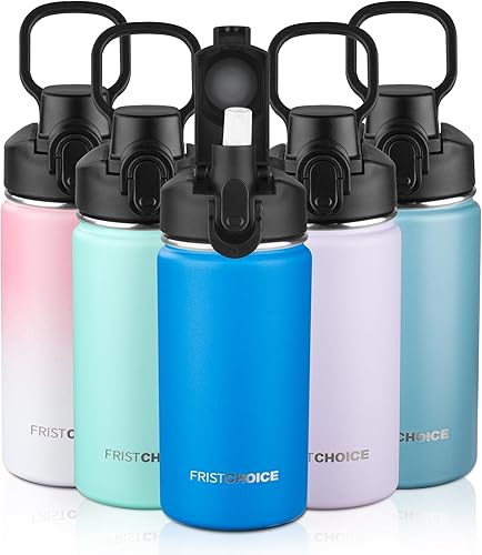 Miniatura 12 de Botella de agua aislada con tapa, botella de agua de acero inoxidable de 18 onzas para niños, niñas, botella de agua térmica de doble pared al vacío