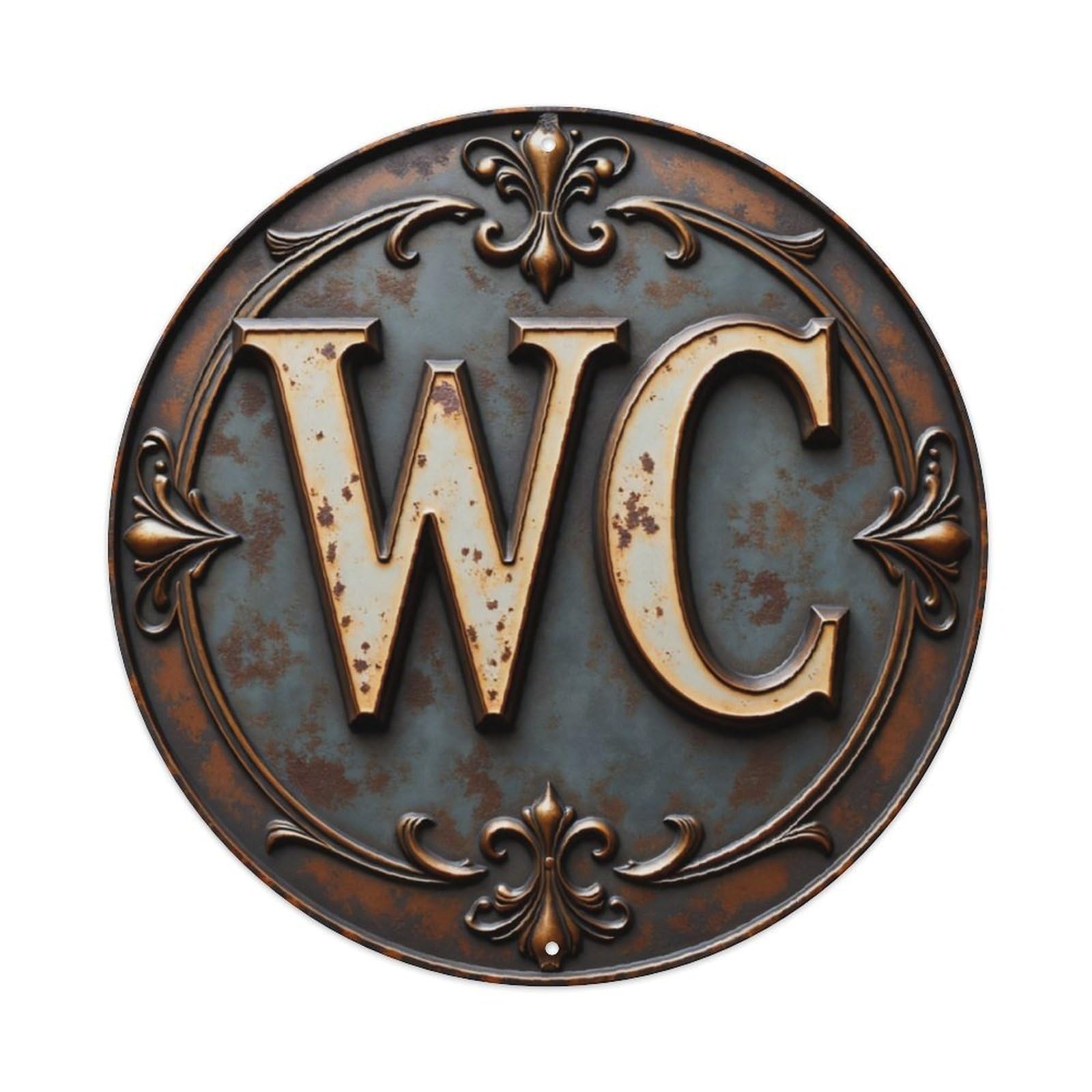 Ldfuieksufg Style Round Rustic Bronze Ornate Wc Restroom Guide Metal Wall Sign Vintage Aluminium Metal Sign, Retro Wall Decor For Home, Bar, Garage & Farmhouse 20X20cm