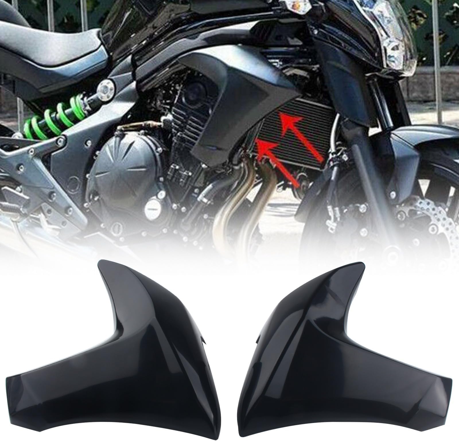 ABS Front Left & Right Side Radiator Cover Panel Fairing Cowling Compatible with KAWASAKI ER-6N ER6N 2012-2016 (Unpainted Black)