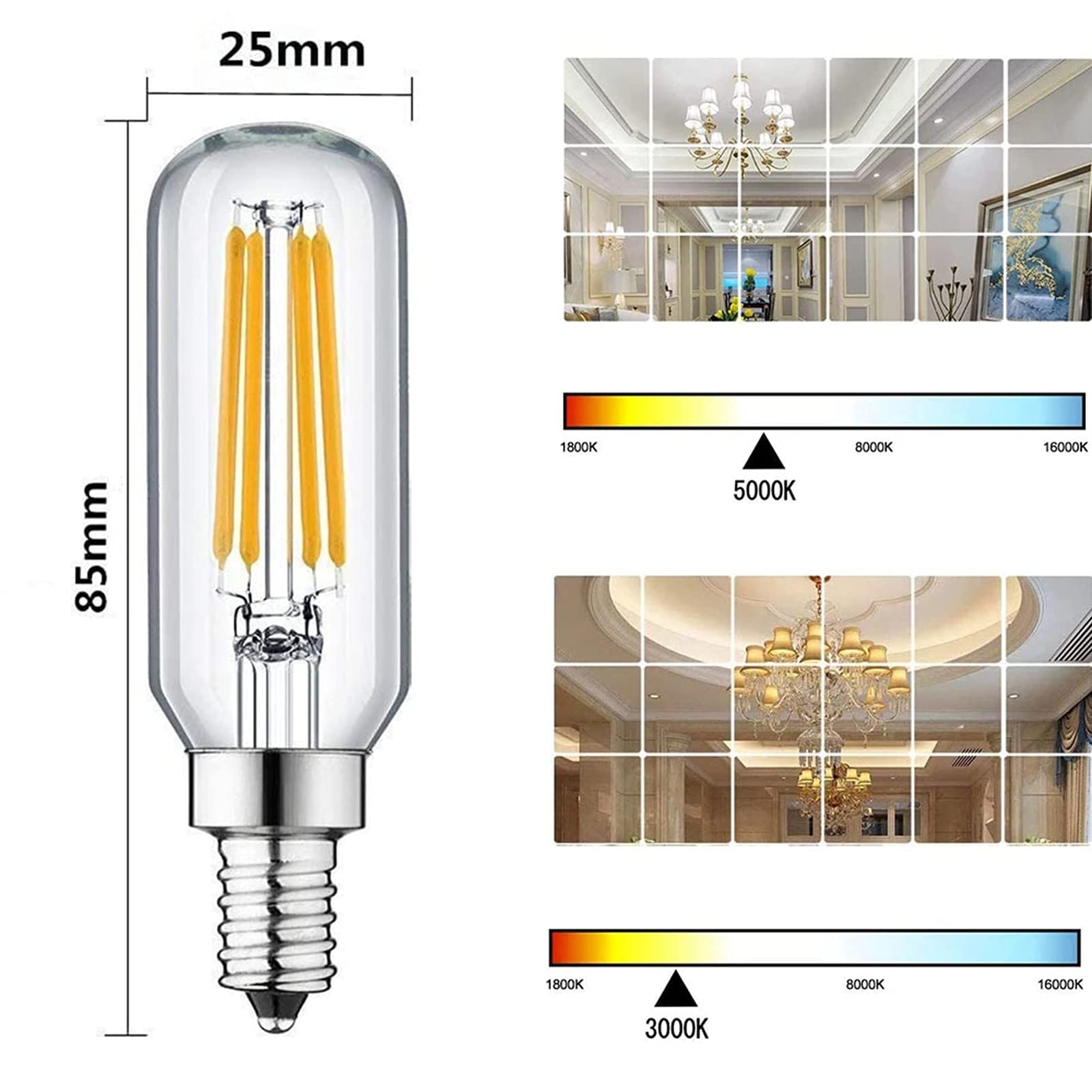 E12 Base LED Bombilla T25 4W Lámpara Espiral Tubular 3000K White cálido 5000k luz de día 50w Bombilla Equivalente 110V 220V (8 Piezas)