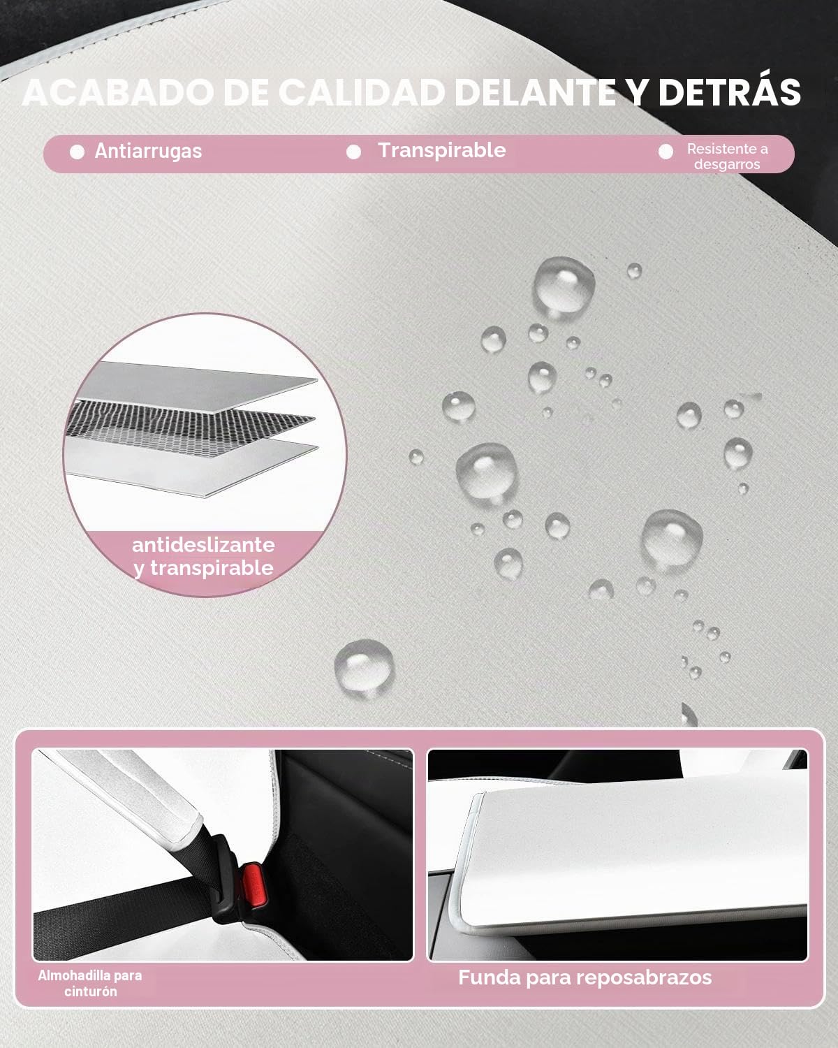 Funda de Asiento Impermeable de Neopreno para Tesla Model Y/3 Delanteros – Antideslizante, Ideal para Taller y después del Deporte, con Funda de cinturón y reposabrazos (Negro)
