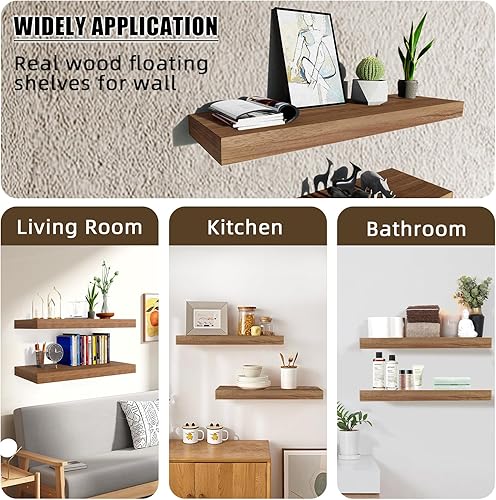 Miniatura 4 de Estantes flotantes de 24 pulgadas, estantes de madera para baño para montar en la pared, estantes flotantes rústicos de granja, estantes de pared de