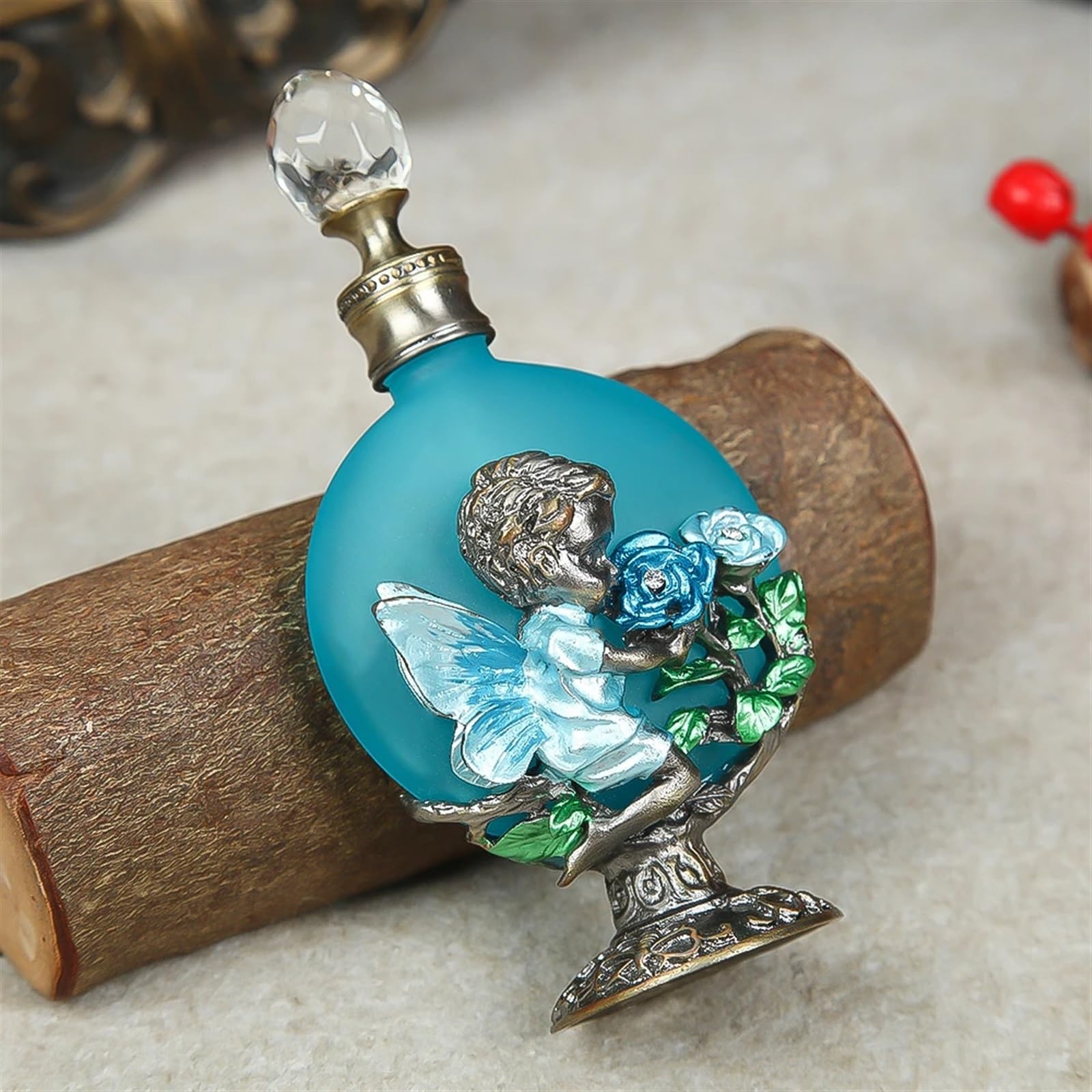 Parfümzerstäuber, Parfümflasche aus Glas, 30 ml, rot/blau, Kristallverschluss, Heimdekoration, Geschenk(Blue)