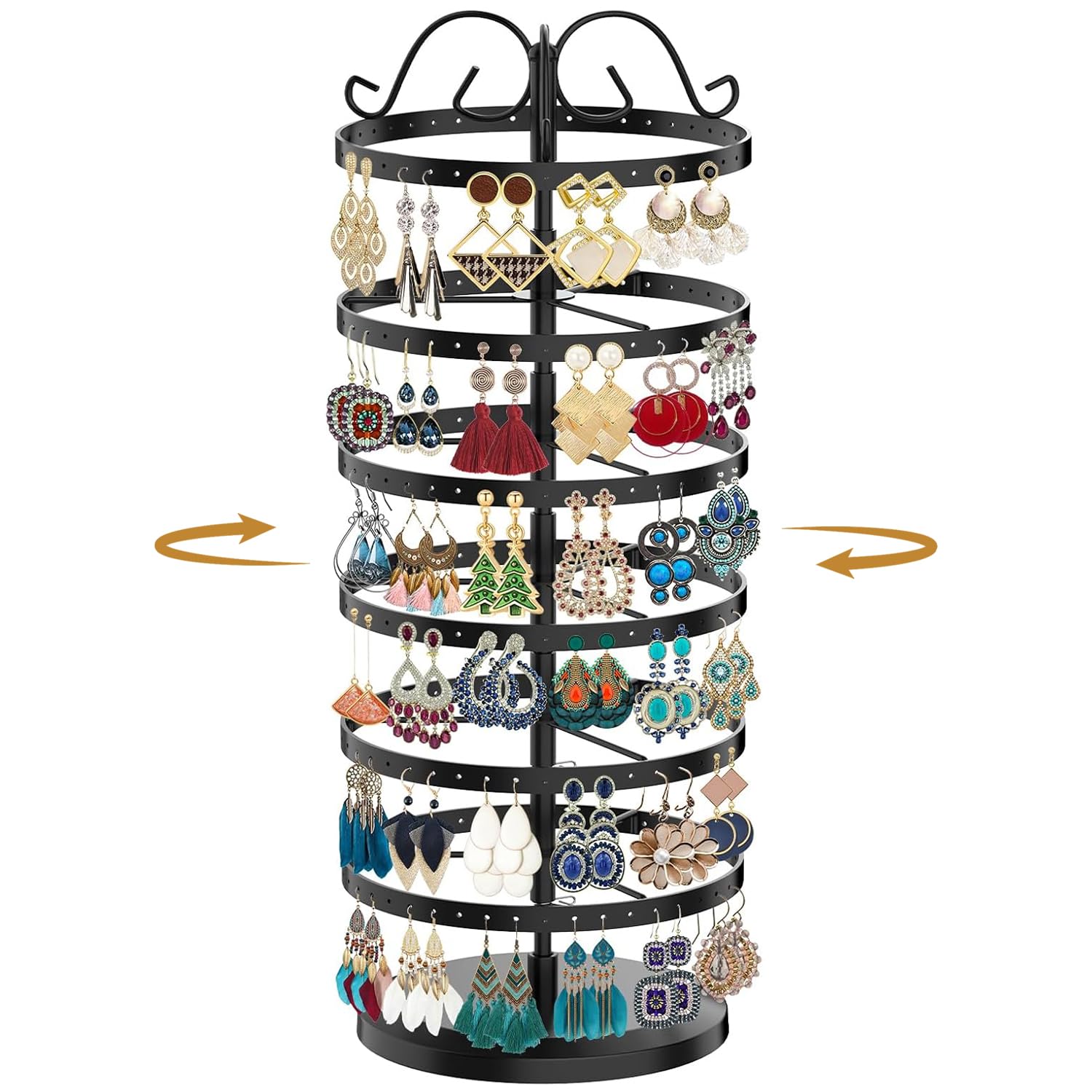 MODOWEY 6 Tier Rotating Metal Earring Holder Organizer Stand Adjustable Display Tree for Women, 264 Holes Large Storage Rack for Stud Post Dangling Hoop, Keep Earrings Neatly Arranged(Black)
