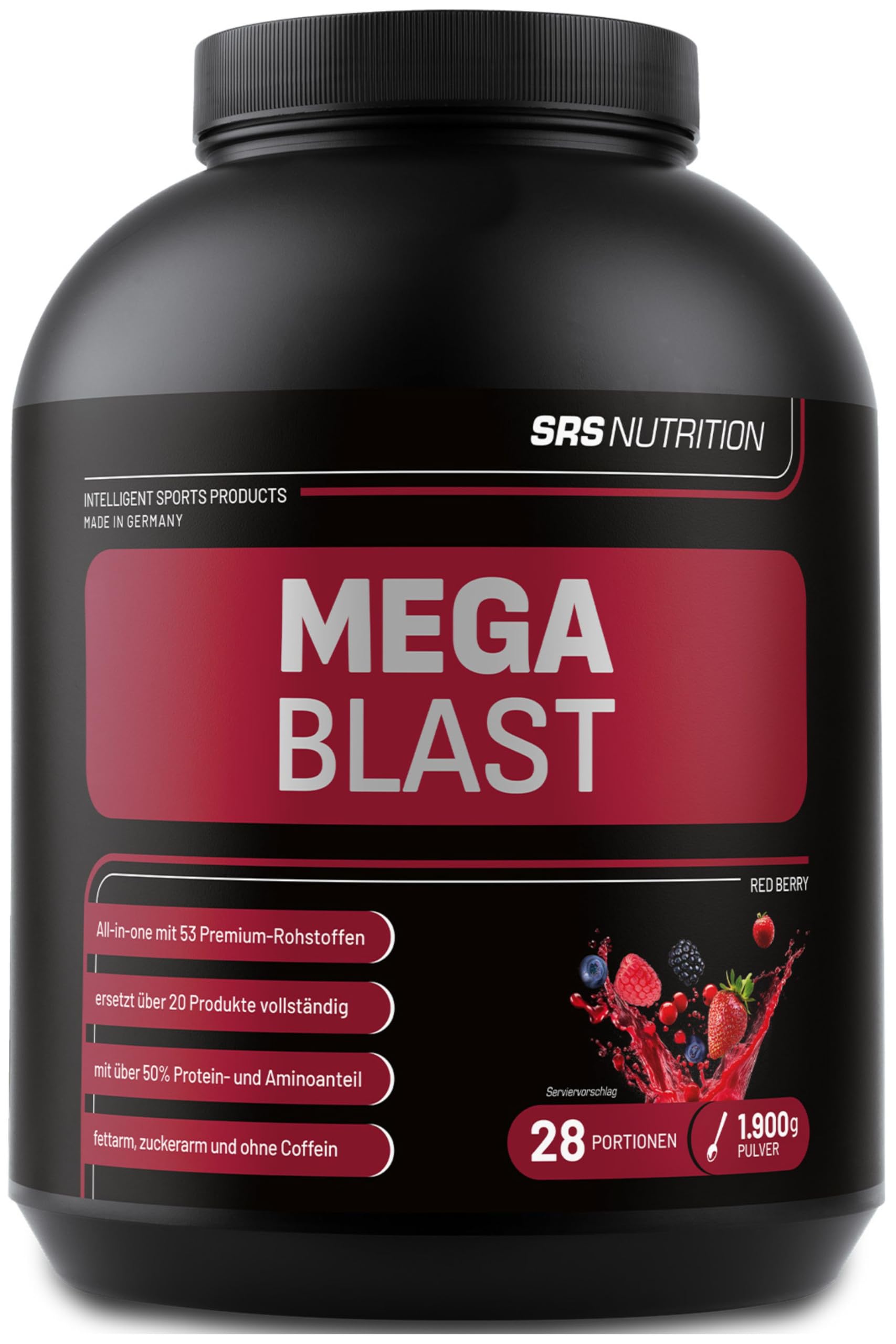 SRS Muscle - Mega Blast XL, 1.900 g, Red Berry | Complete All-in-one Master Stack | ersetzt über 20 Einzelprodukte | deutsche Premiumqualität