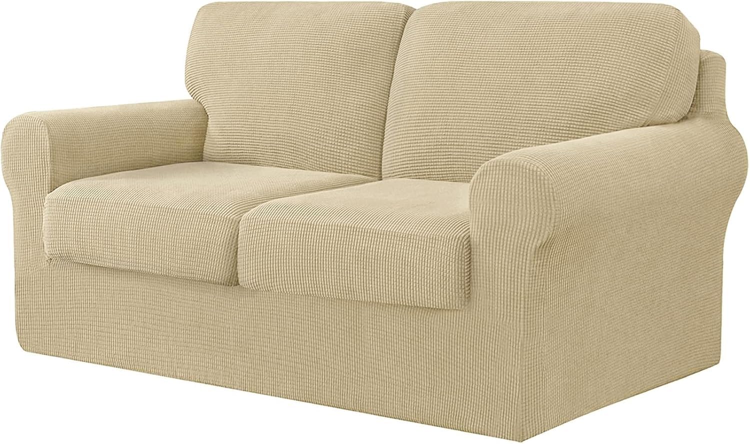 BUAOGDVG Stretch Sofa Cover with Separate Backrests and Seat Cushions, Non-Slip Sofa Cover with Elastic Band, Jacquard Furniture Protector(Beige,2 Posti)