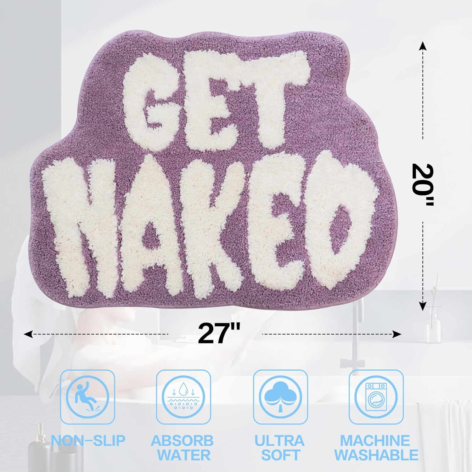 Get Naked Bath Mat, Cute Bath Rugs for Bathroom Mat, rregular Non Slip Shower Floor MatUltra Soft Mat Funny Bathroom Decor (Purple)
