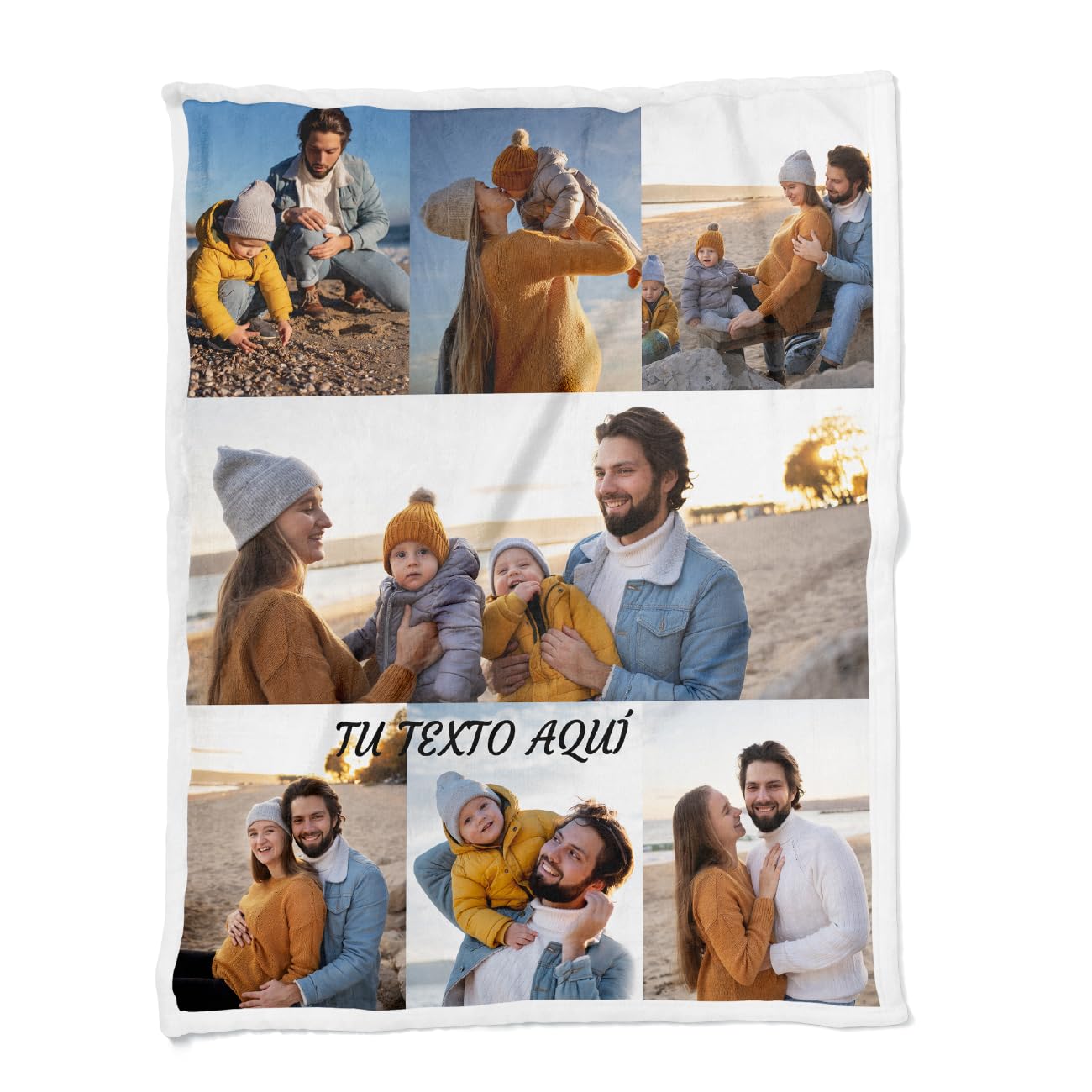 Manta Personalizada con Foto y Texto. Manta Collage. Manta sofá y Cama. Regalo Original de Navidad, cumpleaños, Aniversarios, San Valentín, papá, mamá, Regalo para Parejas. (7 Fotos, 105x75)