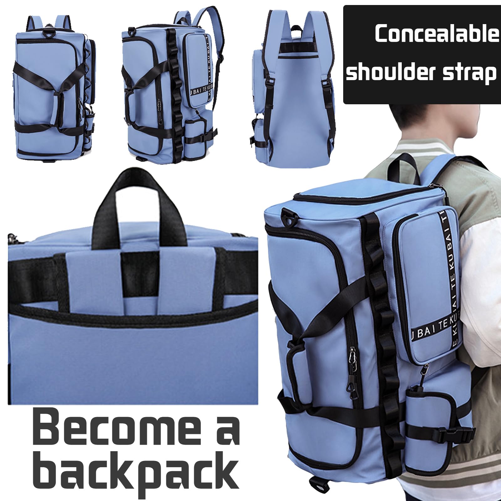 Reisetasche Damen Herren, 65L Wasserabweisende Sporttasche, Reise Tasche mit Schuhfach und Nassfach, Gym Bag, Handtasche, Umhängetasche, Schultertasche für Reisen, Fitness, Sport, Königsblau