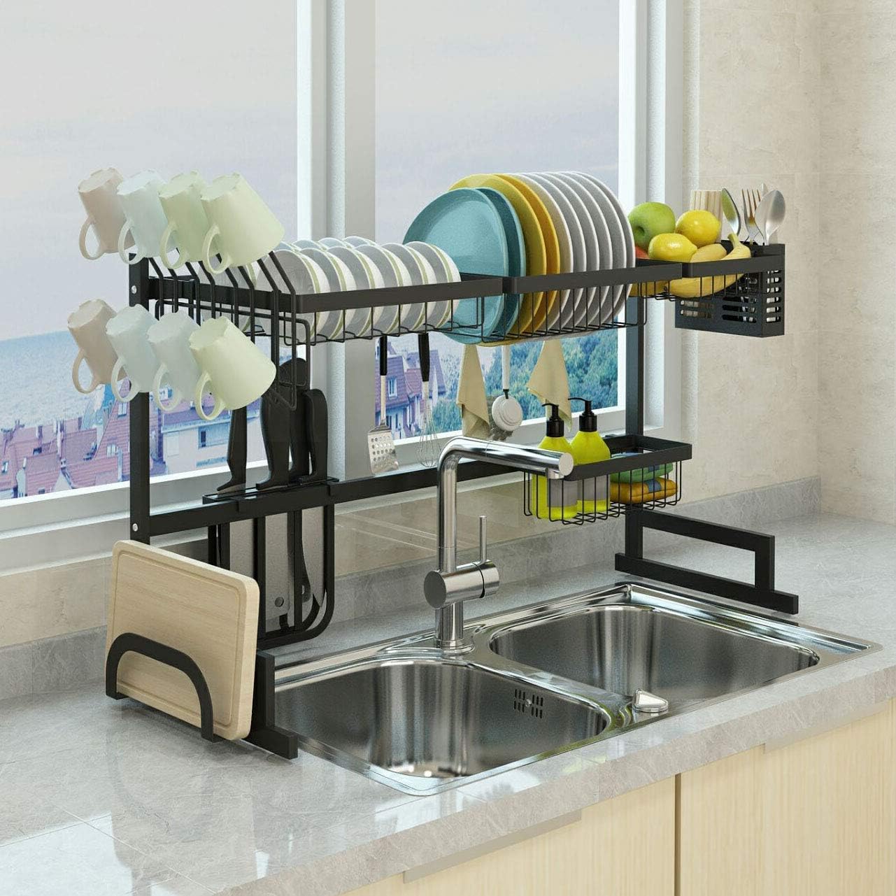 65 Black Dish Drainer Holder Stainless Steel Kitchen Rack