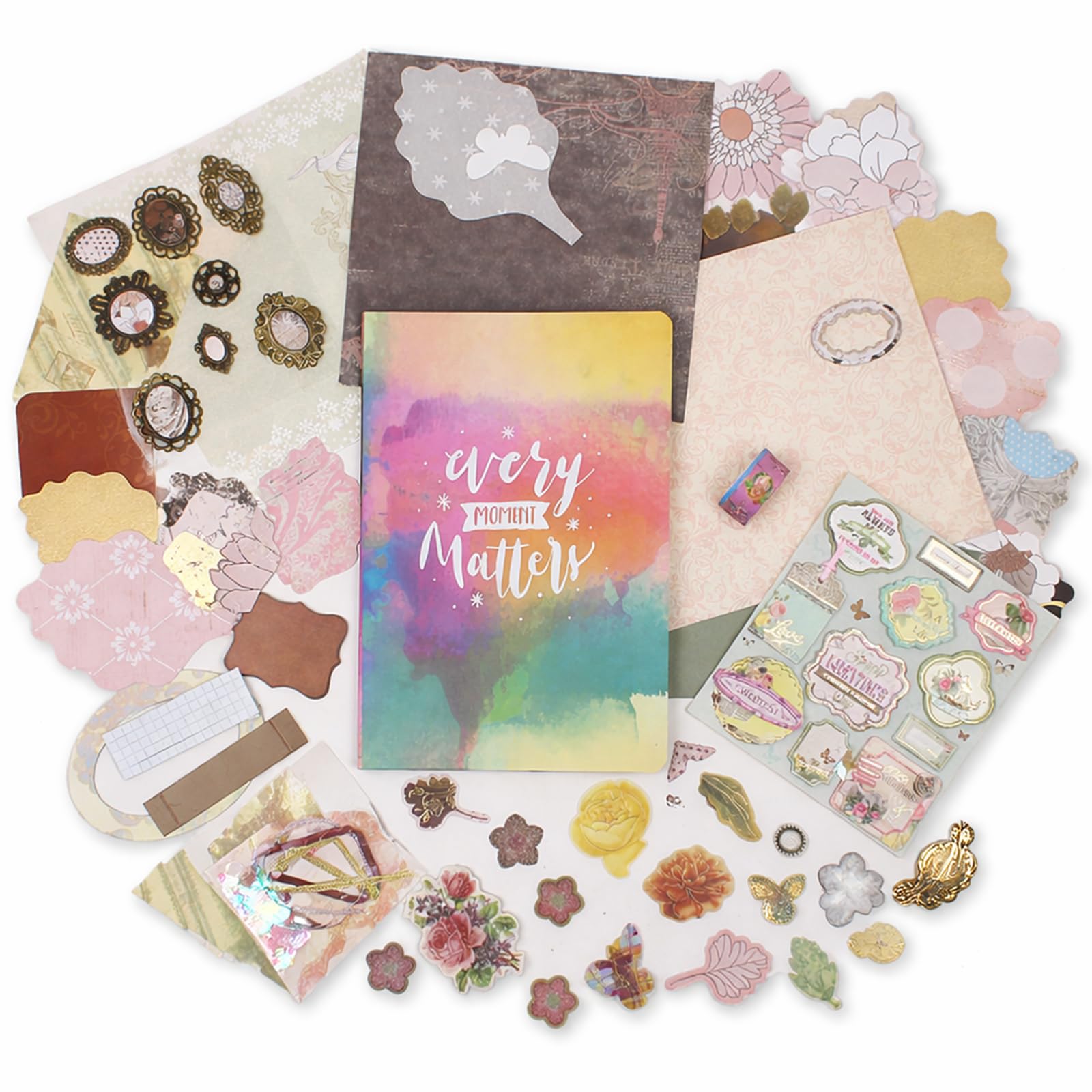Asian Hobby Crafts Multicolor Scrapbook & Journaling Kit – 100+ Pcs DIY Art Supplies Set with A5 Notebook for Creative Vintage Journaling Strickers, Collage & School Album Making & Craft Projects for Kids, Teens & Adults-image-19