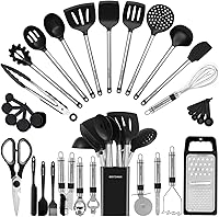 BESTZMWK 33-Piece Silicone Kitchen Utensil Set - Heat-Resistant Non-Stick Tools with Stainless Steel Handles for Nonstick Cookware