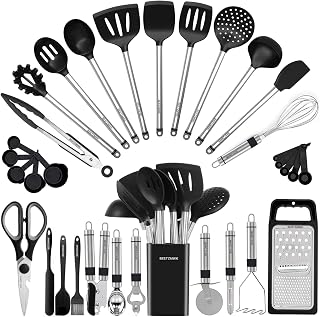 BESTZMWK 33-Piece Silicone Kitchen Utensil Set - Heat-Resistant Nonstick Tools, Stainless Steel Handles for Pots & Pans