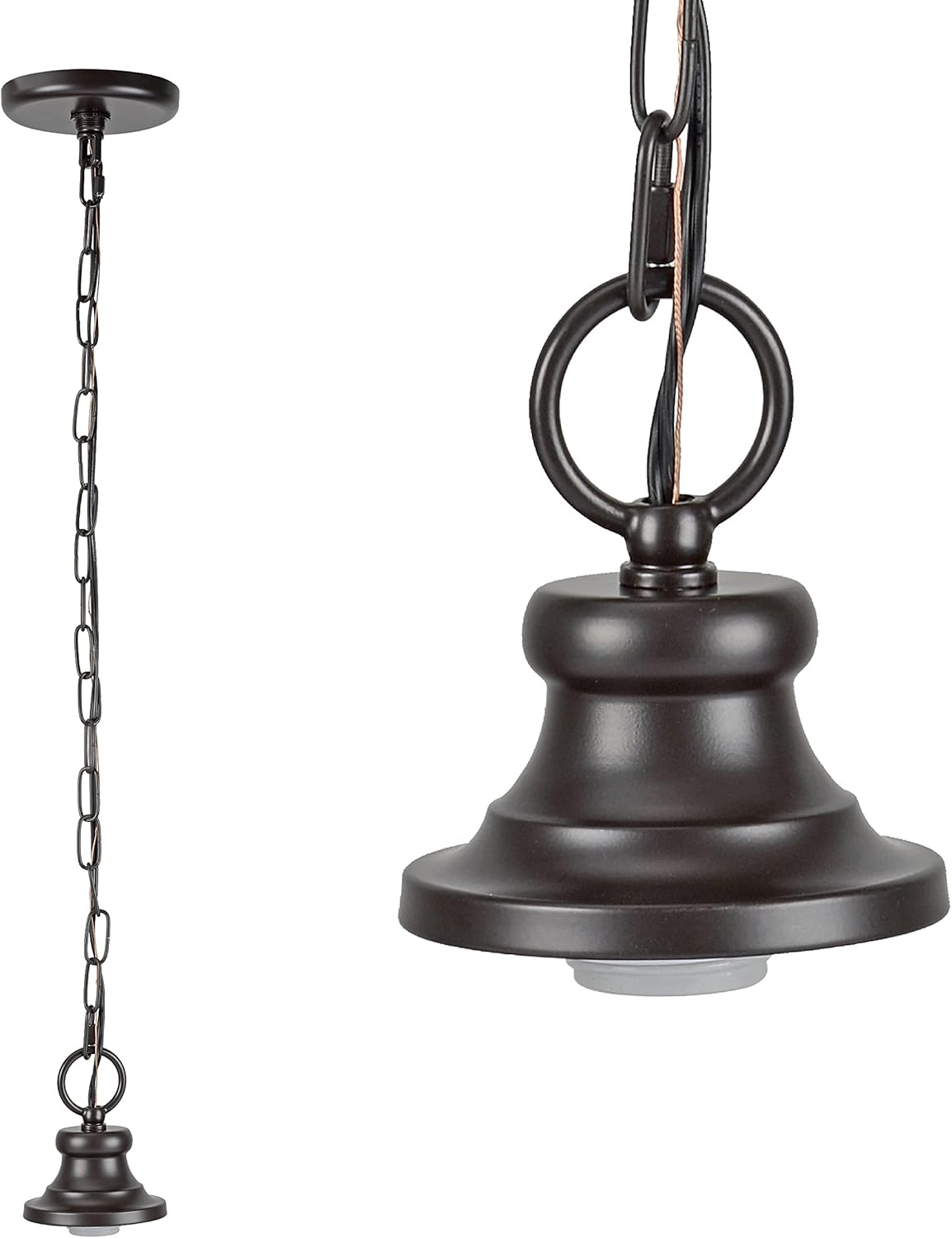 Aspen Creative 21048-11, Indoor Pendant Light Kit, 6' SPT-1 Black Wire / 5' Steel Chain. Socket Cup: 4" W x 2-3/8" H/Pendant Shade. Oil Rubbed Bronze. 1 Pack
