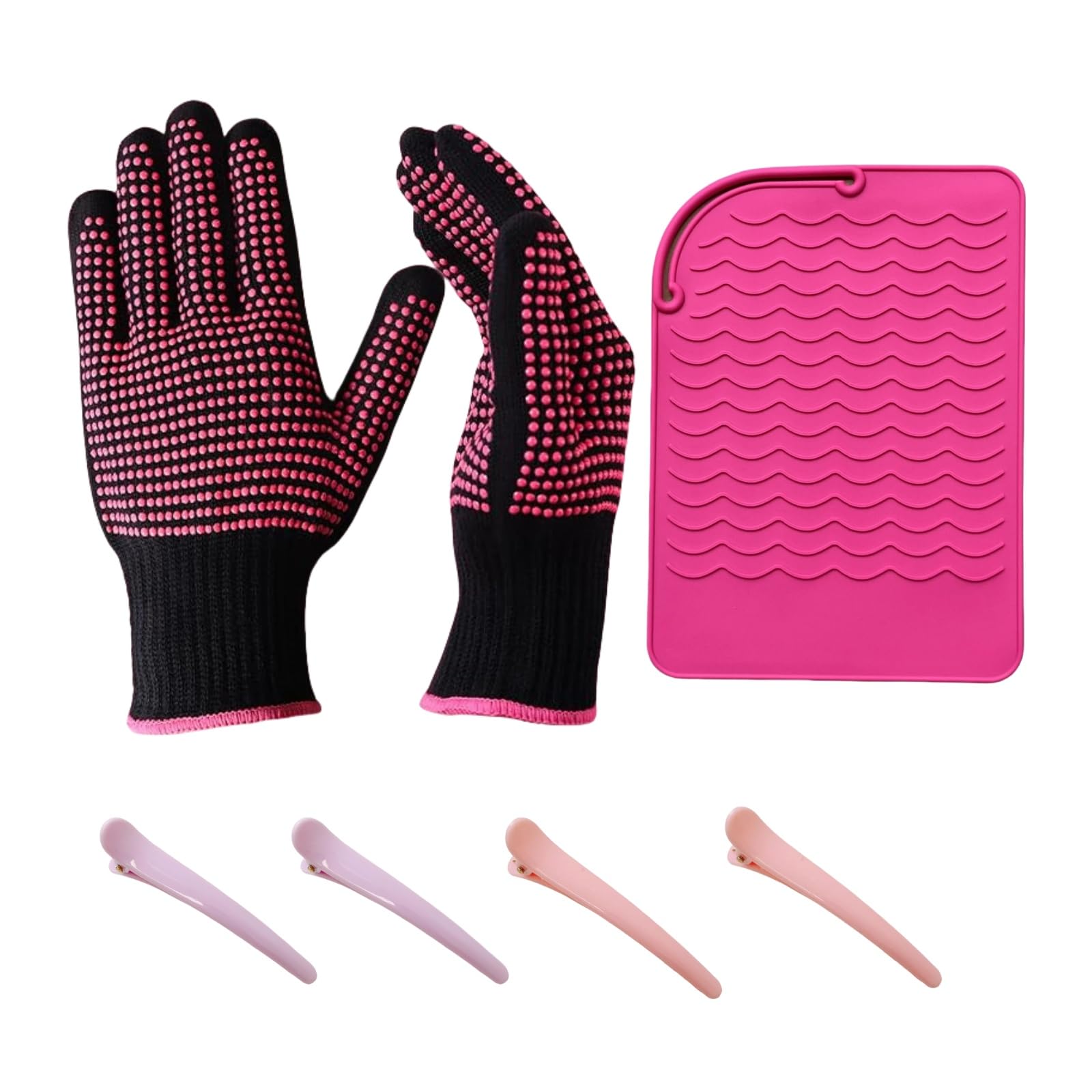 2 Pezzi Guanti Termici per Piastra Strumenti per Capelli Guanti Resistenti al Calore Guanti da Parrucchiere Tampone Resistente al Calore (Rosa)