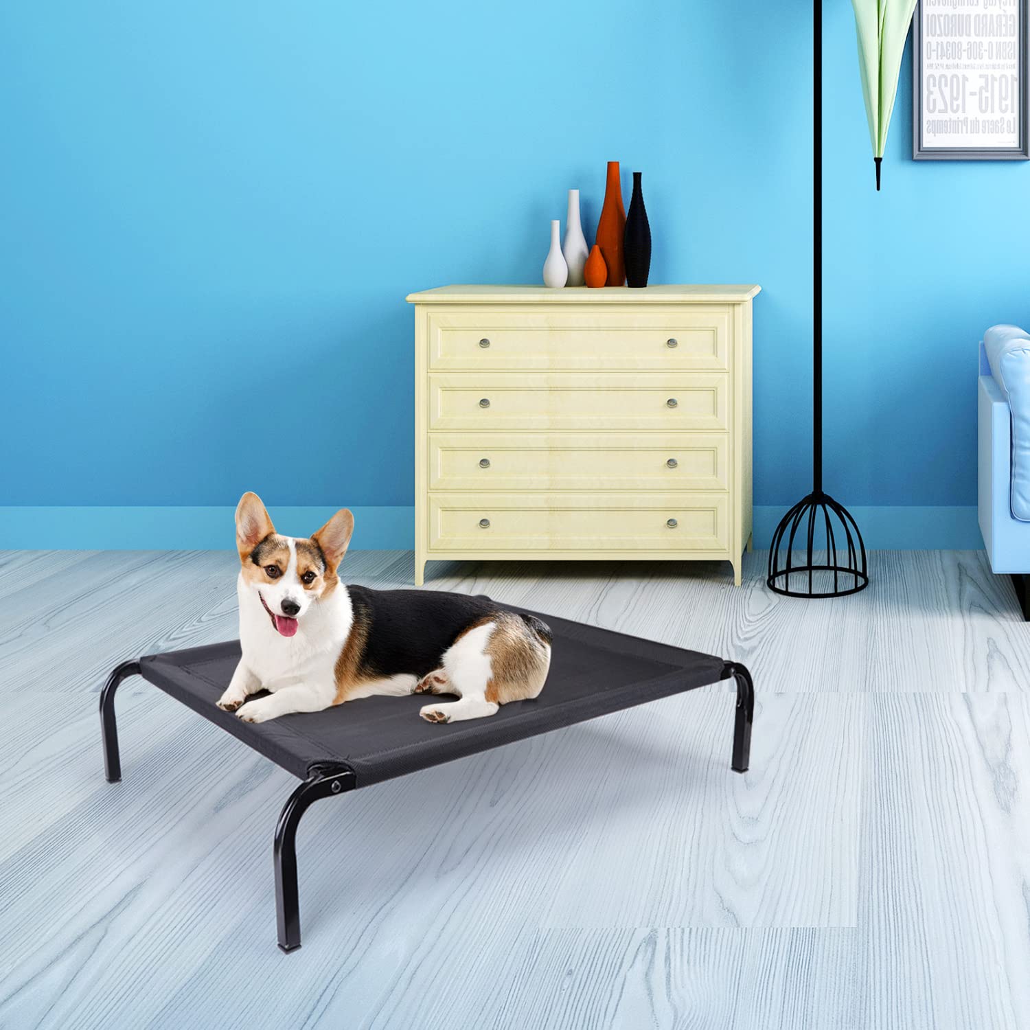 Nobleza Cama Elevada para Perros y Gatos, Transpirable Mascotas Catre Elevado Dormir Relax Interior Exterior, Portatil Camping Perro Cama, Impermeable Textilene y Marco Acero, 68 * 55 * 15cm