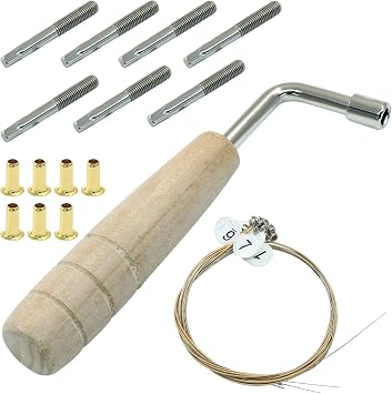Zorfeter 7 Pcs Lyre Harp Strings 7pcs String Pin Nails with Tuning Wrench Replacement kit for Lyre Harp and Other Stringed Instruments