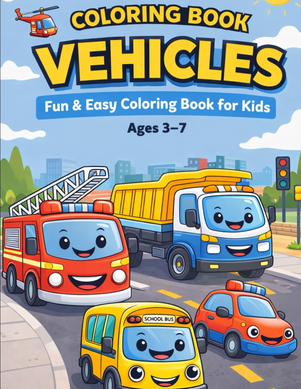 Vehicle Coloring Book for Kids Ages 3–7: Fun Cars, Trucks, Trains, Airplanes and Construction Vehicles | Easy Big Pictures for Toddlers, Preschool and Early Learners