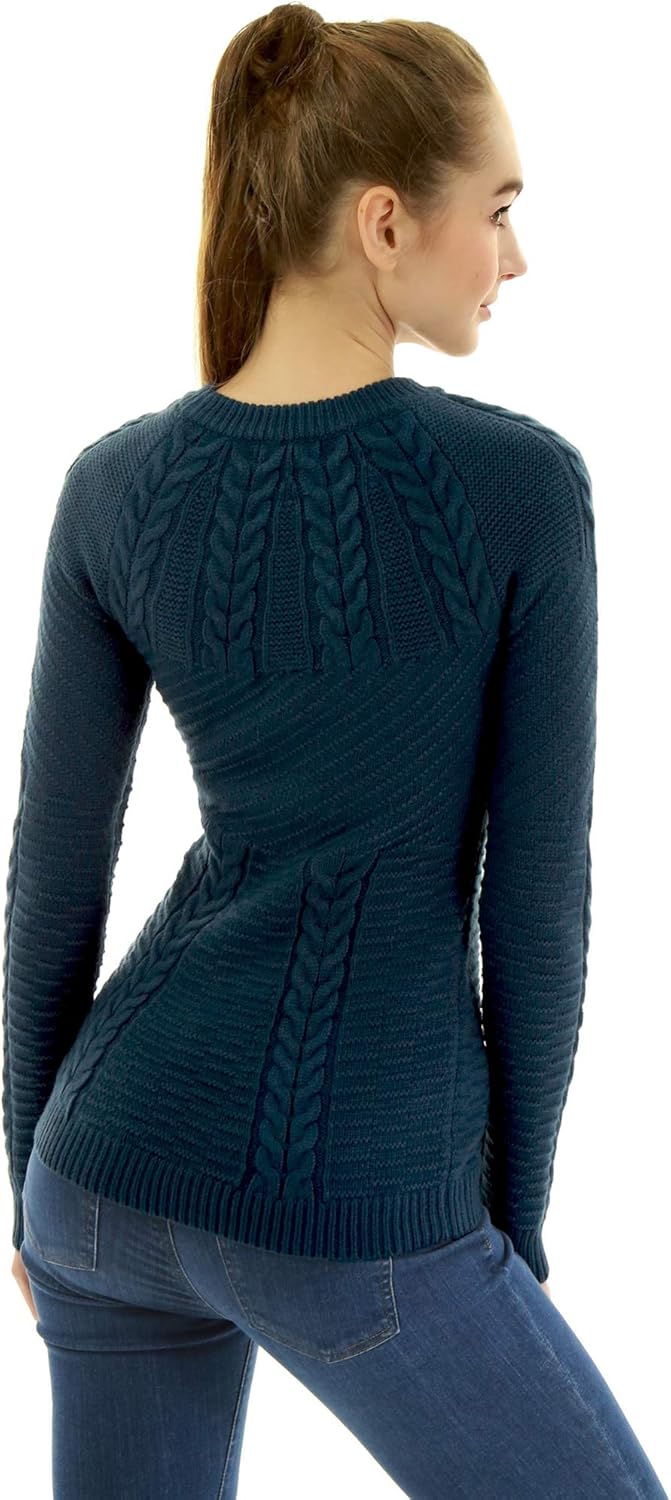 AmélieBoutik Women Crewneck Raglan Long Sleeve Cable Knit Sweater - Image 5