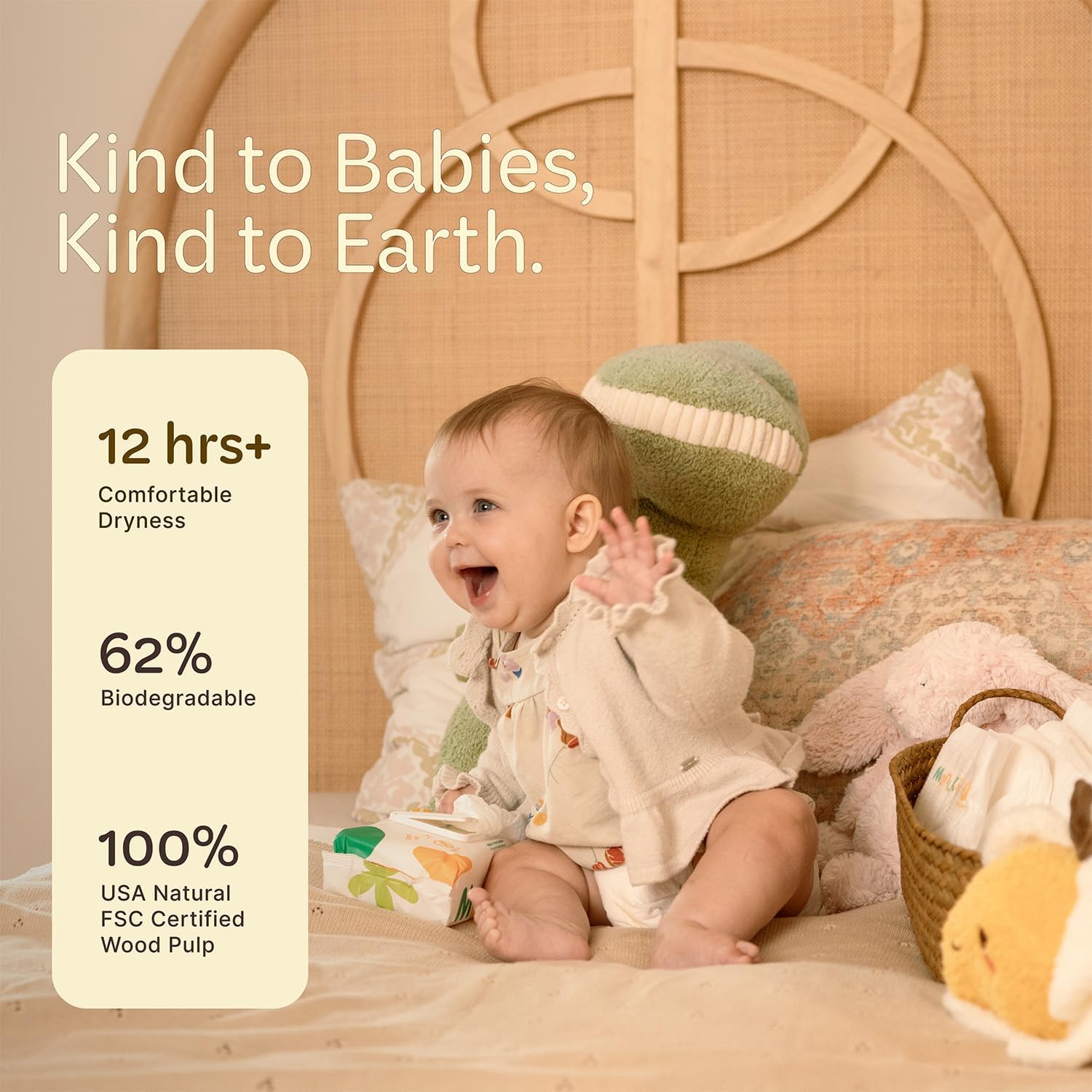ManuKind Baby Diapers, Manuka Honey Infused, Ultra Soft, Plant-Based Materials, Quick-Dry Comfort, Leak Guard Protection, Size 2 – 168 Diapers (6 Packs of 28)