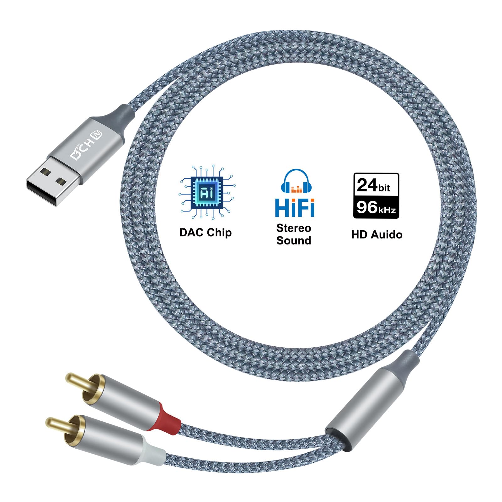 Tan QY Cavo Audio Stereo 2RCA - 2RCA Maschio 10 Metri - Placcato Oro 24K, Schermato, Per Home Theater, Hi-Fi, PS3, Xbox, HDTV