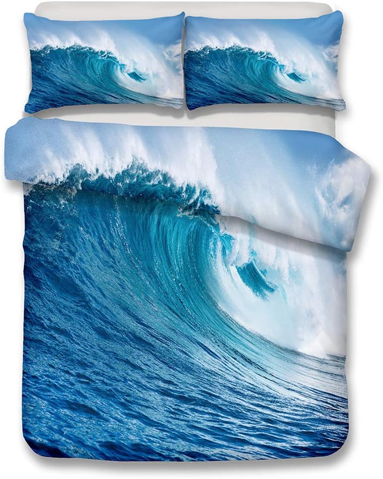Ocean Duvet Cover Set Twin Size, Tropical Island with The Palm Trees and Sea Beach Nature Theme Print, A Decorative 2 Piece Bedding Set with 1 Pillow Shams, Turquoise Blue