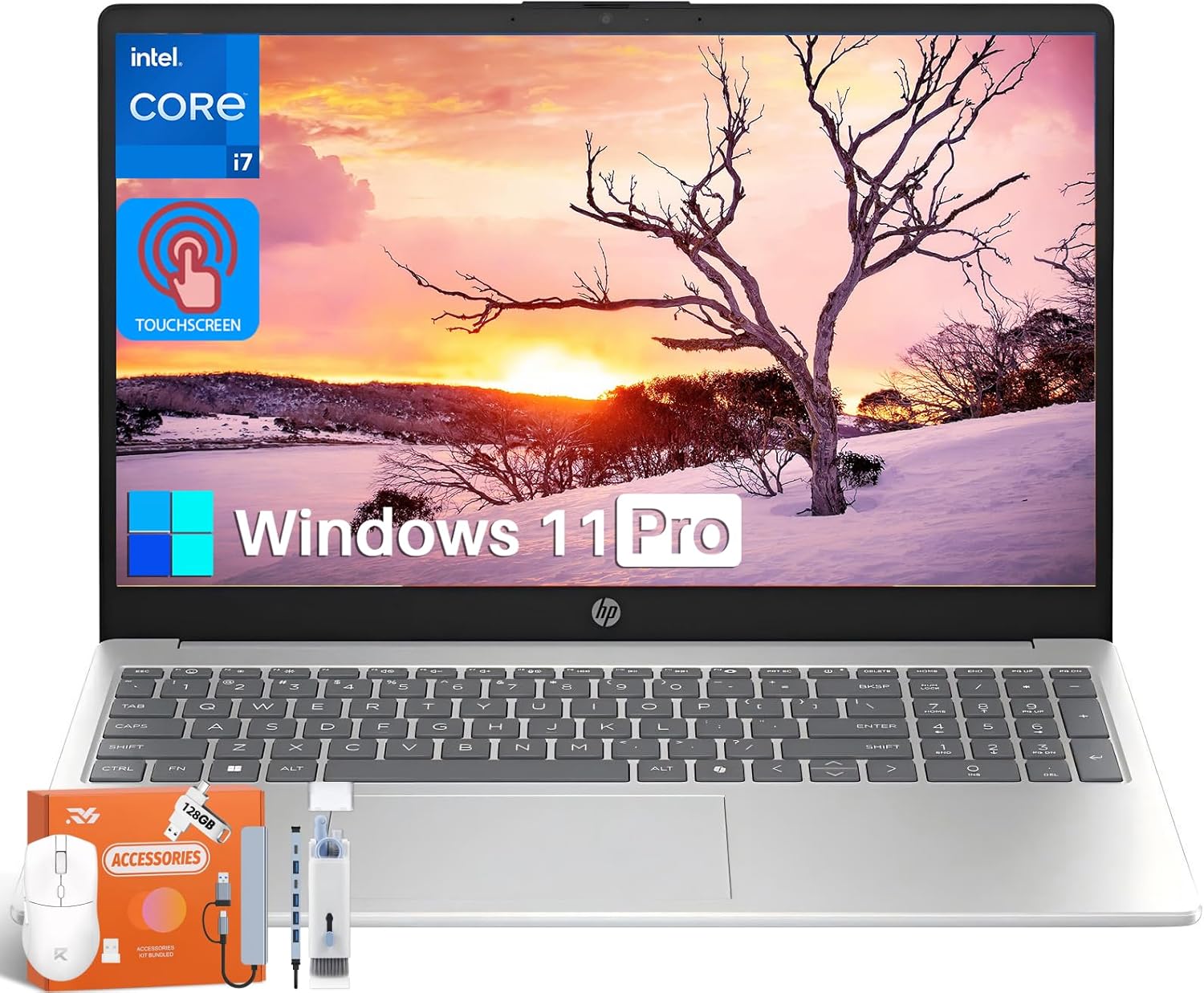 HP 15.6 Inch Touchscreen Laptop, Intel 10 Core i7-1355U, 15.6" FHD Touch Display, Copilot AI, 16 GB DDR4 RAM, 512 GB SSD, Intel Iris Xe Graphics, Fast Charge, Wi-Fi 6, HD Camera, Windows 11 Pro