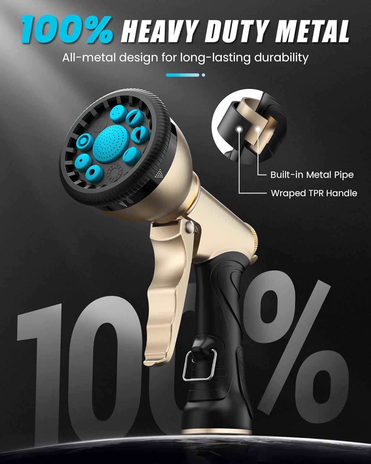 RAINPOINT Garden Hose Nozzle, 9 Spray Patterns Hose Sprayer Nozzle, Heavy Duty Metal Water Hose Nozzle, Adjustable Hand Sprayer, Watering Plants and Lawn, Pet Showering, Blue