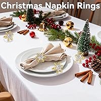 Vista 5 de ZeeDix Juego de 8 servilleteros de copos de nieve dorados de Navidad, anillos de servilletas para mesa de comedor, decoración de mesas rústicas
