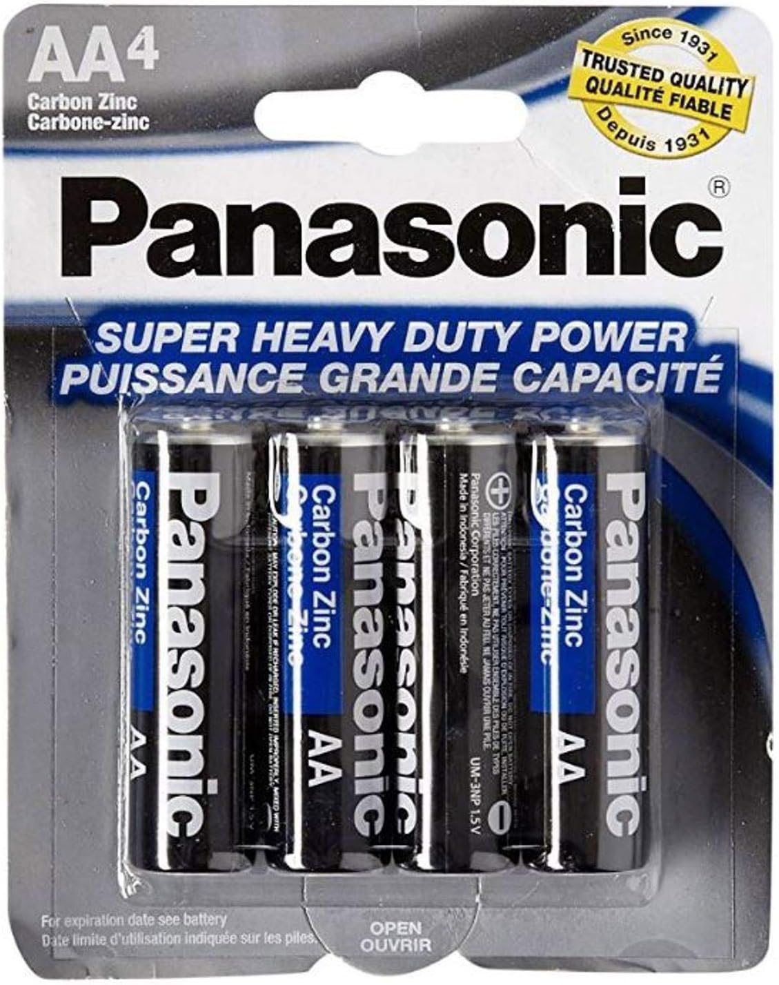 Panasonic 5741 8PC AA Batteries Super Heavy Duty Power Carbon Zinc Double A Battery 1.5V, Black (Pack of 8)