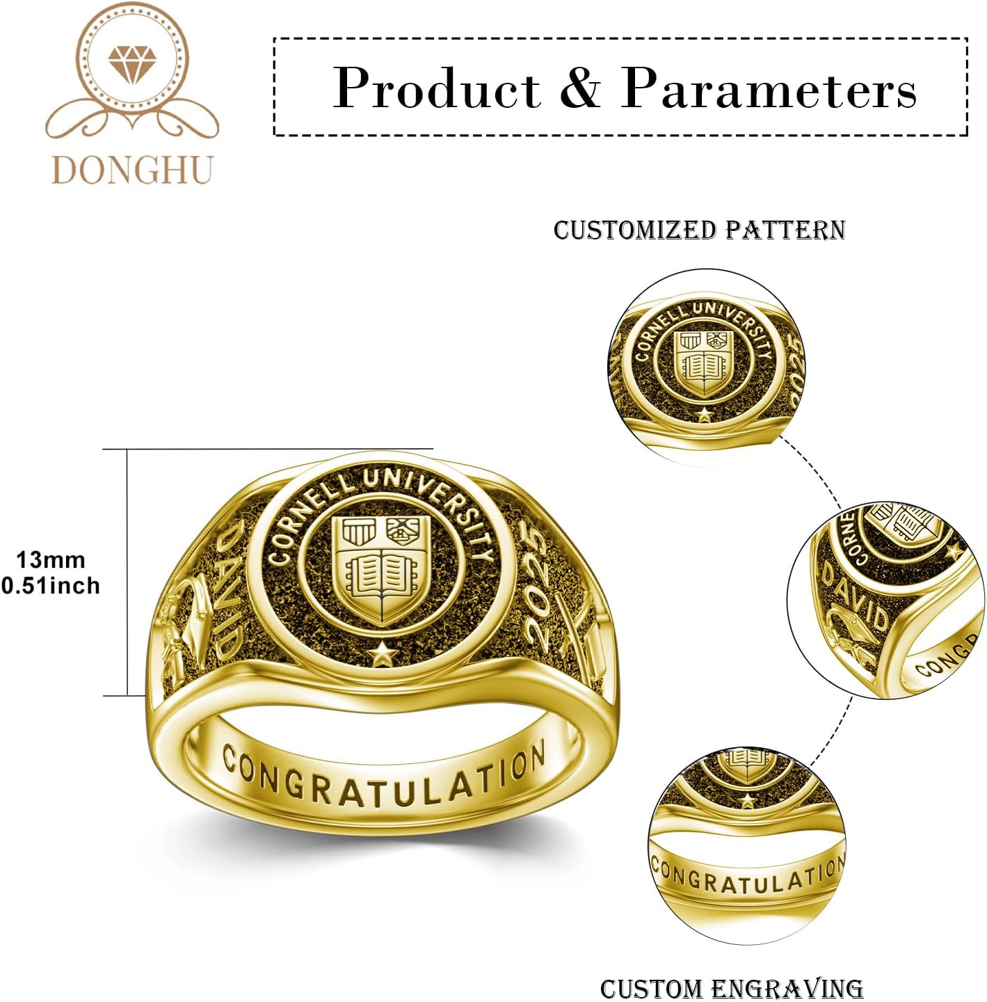 Personalied Mens Class Rings 10k/14k/18k/Sterling Silver High School College Class Ring Customized Pattern Class Of 2025 2026 Ring Graduation Gift for Men(With Gift Box)