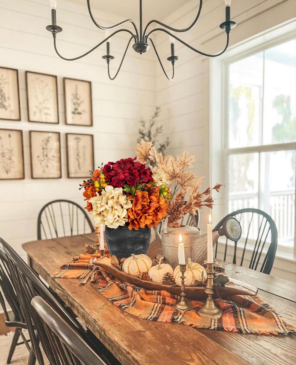 Oairse Decorazione autunnale ortensia artificiale in vaso in ceramica con bacche decorative autunnali, centrotavola per matrimonio autunnale, decorazione per la casa, decorazione del Ringraziamento