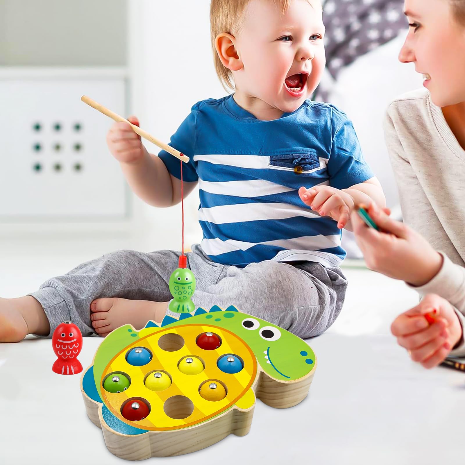 Jeu De Pêche Magnétique OFFCUP | 33 Pièces En Bois | Jouet Éducatif Pour Enfants 3 Ans Et Plus