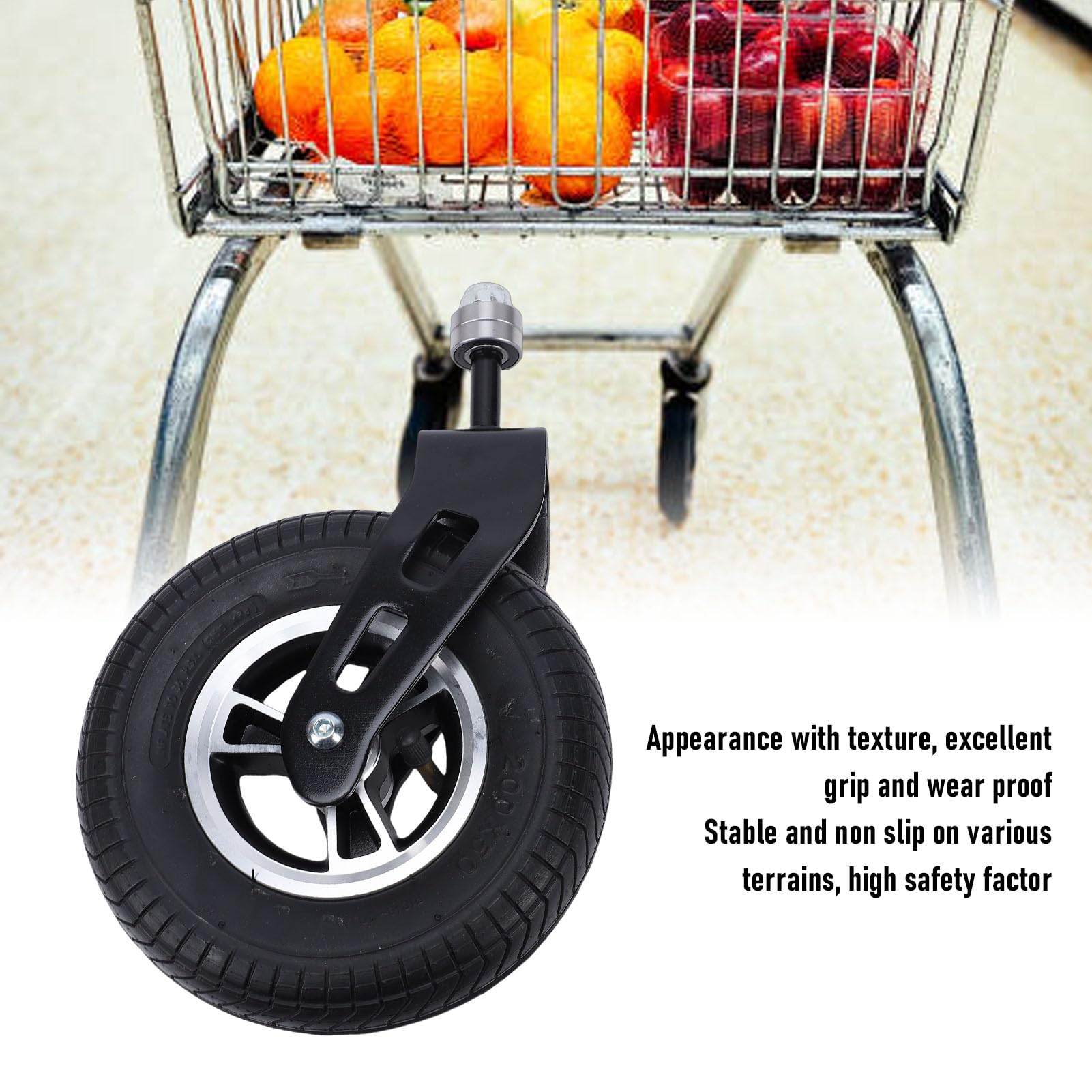Roue Pivotante, 200 Mm / 8 Po Universelle Roue Pivotante Robuste 36PSI Moyeu en Alliage D'aluminium Caoutchouc Gonflable pour Chariot à Main Chariot électrique