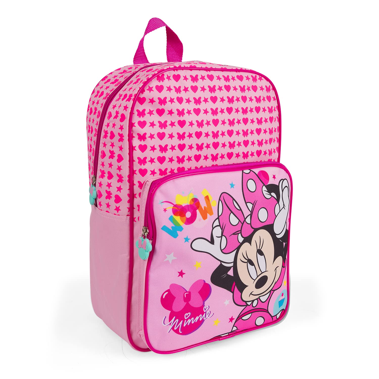 PERLETTI Mochila Escolar Disney Minnie Mouse Niña con Bolsillo frontal - Mochilita Minni con Compartimiento Rosa para Niñas Guadería - Bolso Escolar Fucsia con Tirantes Adjustables 36x24x12cm