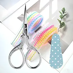 Tesoura de artesanato pequena de 9 cm com capa de couro para bordado, costura, artesanato, faça você mesmo, álbuns, tarefas de escritório e itens essenciais para professores